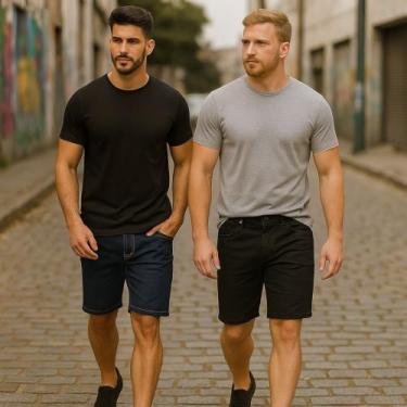 Imagem de Kit 2 Bermudas JEANS LISA MASCULINO Casual Elastano Short Slim Preta A