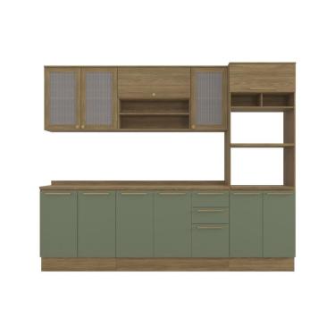 Imagem de Cozinha Completa 5 Peças com Armário e Balcão Kappesberg Botânic 270cm Nogueira/Verde Oliva - CB859