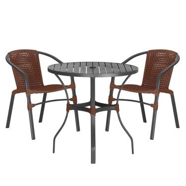 Imagem de 02 Cadeiras Floripa E Mesa Roma 80cm Preta Trama Marrom