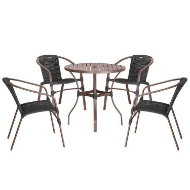Imagem de 04 Cadeiras Floripa E Mesa Roma 80cm Marrom Trama Preto
