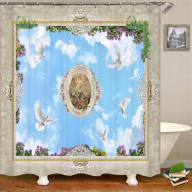 Imagem de estilo Retro Mural Impresso Cortina de Chuveiro Cortina de Banheiro Com Gancho paisagem Poliéster Cortina de Chuveiro Decoração,DM1060,W90xH180cm
