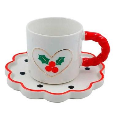 Imagem de Xícara Natalina c/Pires em Cerâmica Coração 250ml - L Home