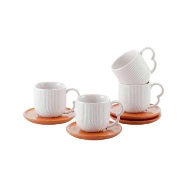 Imagem de Cj.4 Xícaras p/Cafe com Pires em Cerâmica Oasis Branca 90ml - Hauskraf