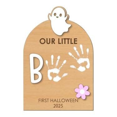 Imagem de Kit de pegada de bebê, placa de fundição de pegada de bebê de Halloween - Kit de impressão de enfeite de artesanato para pais, mãe, pai, nascimento, família, berçário, chá de Natal