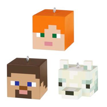 Imagem de Hallmark Keepsake Mini enfeites de Natal 2025, Minecraft Alex, Steve e Arctic Fox, conjunto de 3, presentes para jogadores