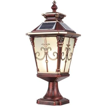 Imagem de Lanterna De Pilar Solar Externo Com Poste De Montagem Em Píer Com Iluminação Pública De Vidro Fosco Para Quintal Jardim Entrada De Automóveis, Red(solar Energy), Small