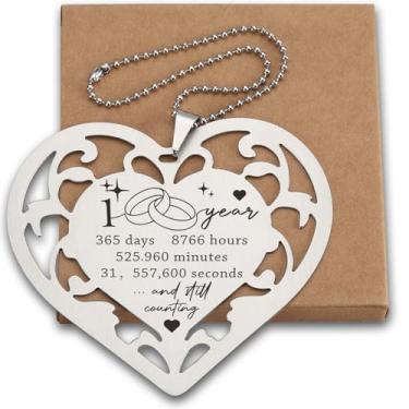 Imagem de Enfeite de aniversário de 1 ano, presente de aço inoxidável em forma de coração para esposa marido casal, 1 ano e ainda contando lembrança de aniversário de casamento para ele, decoração romântica