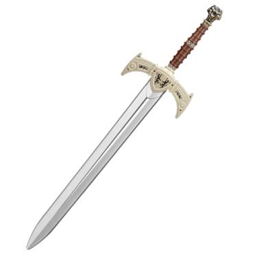 Imagem de Espada de brinquedo do rei Arthur, espada longa medieval de 89 cm, espada de plástico, acessórios de fantasia de cavaleiro medieval para adereços renascentistas (cabo de cabeça de leopardo)