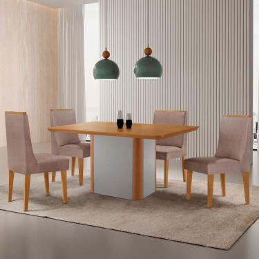 Imagem de Mesa de Jantar Isadora 120cm Tampo Canto Copo MDF Laminado com 4 Cadeiras Lisboa