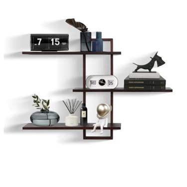 Imagem de Prateleiras de parede de 3 camadas, prateleira flutuante decorativa para parede, prateleiras de armazenamento de fotos, prateleiras de madeira para sala de estar, quarto, cozinha, decoração de