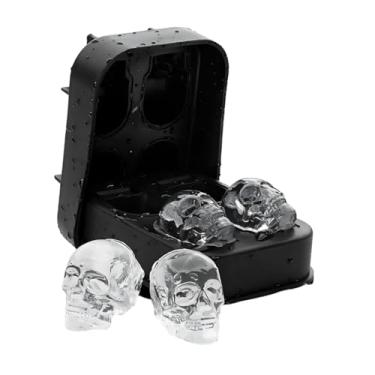 Imagem de Forma de Gelo Caveira Skull 3D Silicone Alimentício 4 Cavidades 12x8,5cm Flexível Resistente BPA Free