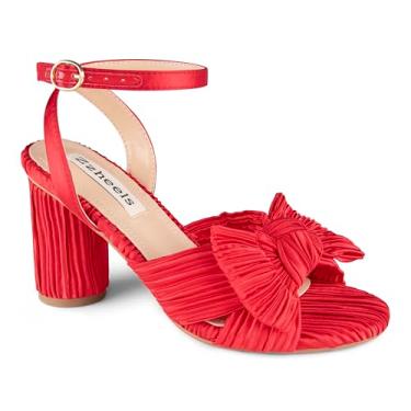 Imagem de Zzheels Sandálias femininas de salto com nó de laço, bico aberto, tira no tornozelo, salto grosso, sapatos de casamento para noivas, 8,5 cm vermelho, 41