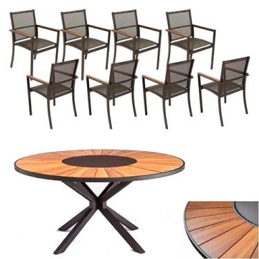 Imagem de Conjunto de Mesa Jantar 1,80m Zurick Madeira Pétalas 8 Poltronas Améli
