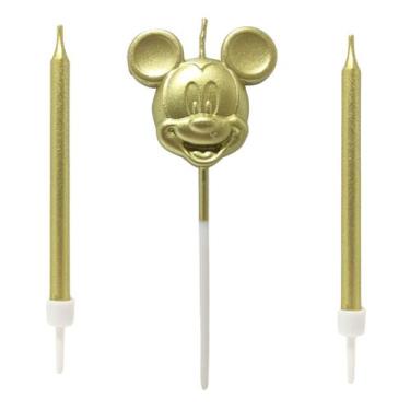 Imagem de Velas de aniversario rosto mickey dourada charmosa delicadas - Silver 