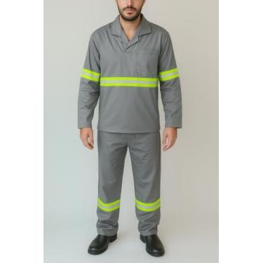 Imagem de Conjunto Camisa Italiana e Calça Refletiva Brim Cores Obra Rodovia - F