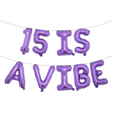 Imagem de 15 is a Vibe Banner de balão, decorações engraçadas de 15 anos para meninos, meninas, adolescentes de 15 anos, artigos para festas de 15 anos, ideias de presentes (15 IS A VIBE Purple)