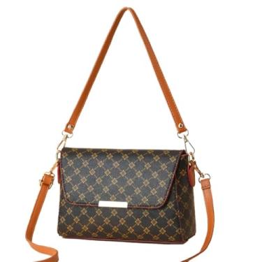 Imagem de preautool Bolsa de ombro de couro vegano pequena bolsa transversal feminina designer bolsa para celular carteira carteira alça ajustável, Marrom 1, Small, Bolsa quadrada pequena transversal