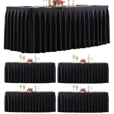 Imagem de HB HBB MAGIC Pacote com 4 toalhas de mesa pretas para mesas retangulares de 1,8 m, saia de mesa plissada elegante – capa de mesa elástica sem rugas para casamentos, banquetes, festas de aniversário e
