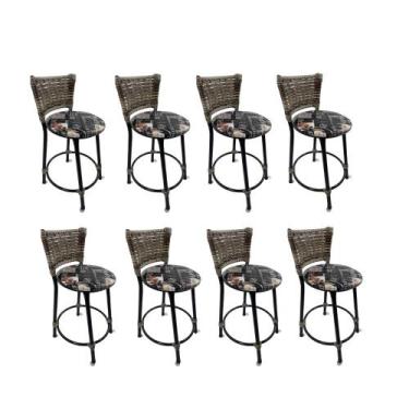 Imagem de Kit 8 banqueta baixa junco cozinha gourmet bancada americana - FortMix