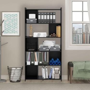 Imagem de Estante Multiuso Com Nichos 91x183cm Mdp Preto Menu Móveis Preto