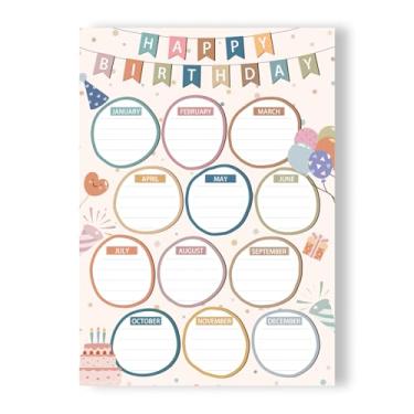 Imagem de WALENGIF Boho Tabela de feliz aniversário para confetes de sala de aula, pôster, calendário para decoração de quadro de avisos de sala de aula, pôster de aniversário reutilizável para estudantes de