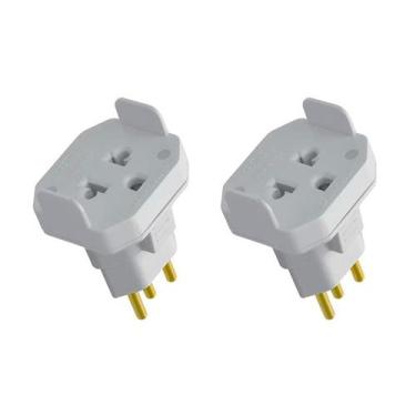 Imagem de 2 Adaptador Tomada Bipolar 2P + T Fame 10A 250V Cinza