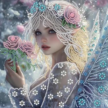 Imagem de SKRYUIE Kits de arte de diamante DIY para mulheres adultas formato especial - kits de pintura de diamante 5D para adultos flor - ponto cruz bordado de cristal - artesanato para decoração de parede e