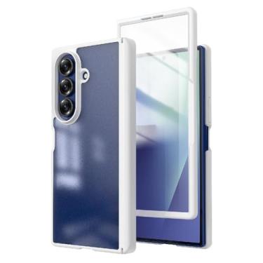 Imagem de POYUFRG Capa fina para Samsung Galaxy Z Fold 7, capa translúcida fosca com tudo incluso com tela de vidro temperado, capa de proteção para dobradiça, branca, Z Fold 7