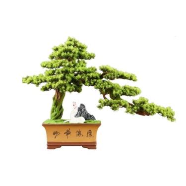 Imagem de Bonsai artificial de plantas artificiais com vaso de cerâmica, decoração de entrada para sala de estar, ornamentos de plantas falsas, bonsai artificial