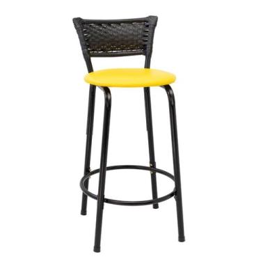 Imagem de Banqueta Para Bancada 60cm Preta Junco Preto Balcão Ilha Bistrô Bar Co