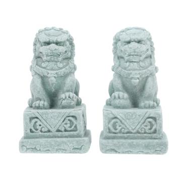 Imagem de POPETPOP 2 peças de estatuetas de leão pequenas resina, riqueza, prosperidade, estátua de leão, enfeite de decoração chinesa de Feng Shui para decoração de paisagem de tanque de peixes