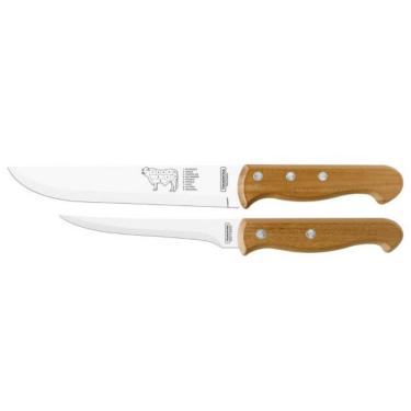 Imagem de Conjunto De Facas Para Churrasco Tramontina Dynamic Em Aço Inox E Madeira 2 Peças Inox Com Marrom