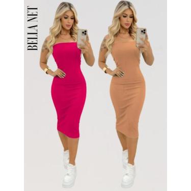 Imagem de KIT 2 Vestidos Midi Colado Sem Alça Anarruga Sem Bojo Lindas Cores - B