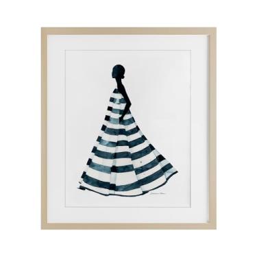 Imagem de Stupell Industries Vestido listrado azul com estampa emoldurada de bétula por Simone Elum, 40 x 33