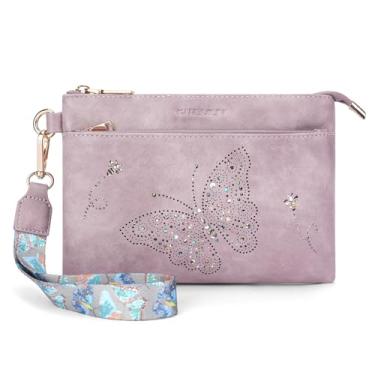 Imagem de KITEVIUN Porta-chaves carteiras de pulso bolsas de mão para mulheres carteira de telefone com bloqueio de RFID borboleta, 02 - Roxo