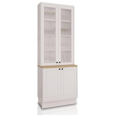 Imagem de Cristaleira MDF Herval Viana, com Vidro, 3 Peças, Branco Ártico e Carv