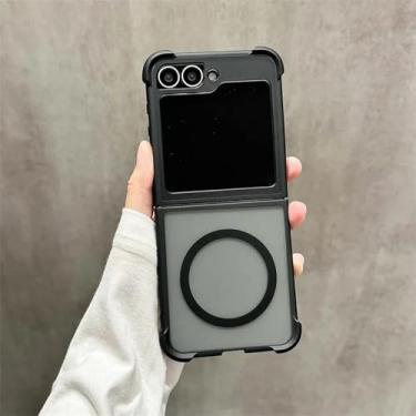 Imagem de Capa magnética luxuosa fosca com carregamento sem fio para Samsung Galaxy Z Flip6 Zflip5 Z Flip 3 4 5 6 Flip4 Airbag PC (para Samsung Z Flip6/preto)