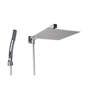 Imagem de Ducha Chuveiro Inox 304 25x25 cm c/ Chuveirinho de Mão ABS com Trava -