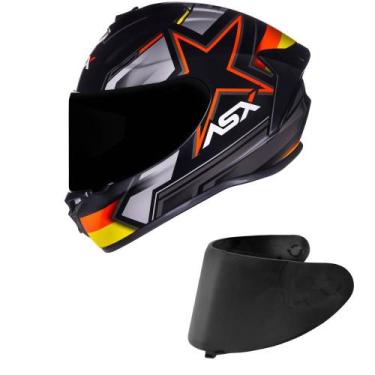 Imagem de Capacete ASX Draken Pilot Preto Vermelho e Amarelo Fosco Mais Viseira 