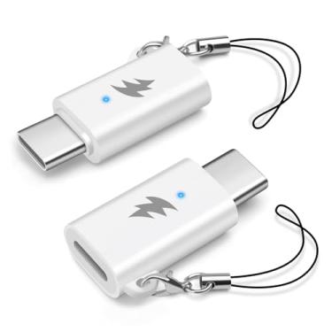Imagem de HAUXGOGO Adaptador Lightning para USB-C (pacote com 2), USB C macho para Lightning fêmea, carregamento PD60W e transferência de dados OTG compatível - branco