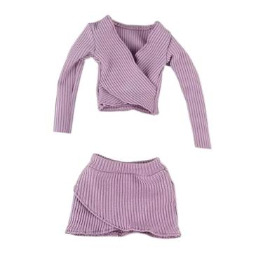 Imagem de Milageto 1:6 Crop Top Feminino Saia Curta Manga Longa Top Ajustado para Acessórios de Bonecos de ação de 12 Polegadas, Roxo