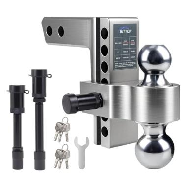 Imagem de Engate de reboque ajustável, para receptor de 5.1 cm/6.3 cm, engate de elevação de 15.2 cm 5.443.1 kg bola de reboque dupla de liga de alumínio resistente (5.1 cm, 2-5/40.6 cm) com trava anti-roubo