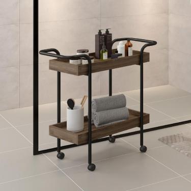 Imagem de Carrinho Banheiro Madeirado Tubos Pretos Carraro