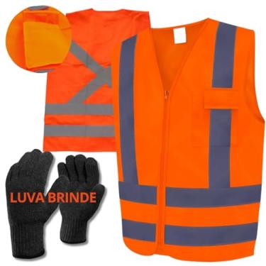 Imagem de Colete Epi Laranja Super Refletivo C/Zíper Longa Duração + Luvas 4 fios