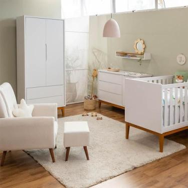 Imagem de Kit Quarto Theo com Pés Square Mel - Berço + Cômoda 3 Gavetas e 1 Port