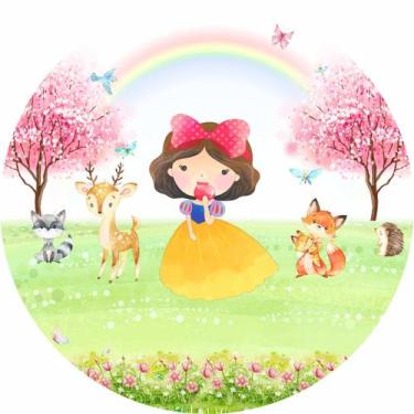 Imagem de Painel de Tecido Sublimado Redondo Branca De Neve Floresta Aquarela c/