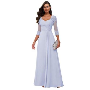 Imagem de Vestido Loyeloy, lavanda, gola redonda, renda, mãe e noiva, longo