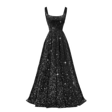Imagem de Vestido de formatura Miao Duo Glitter Sequin Spaghetti Strap A Line
