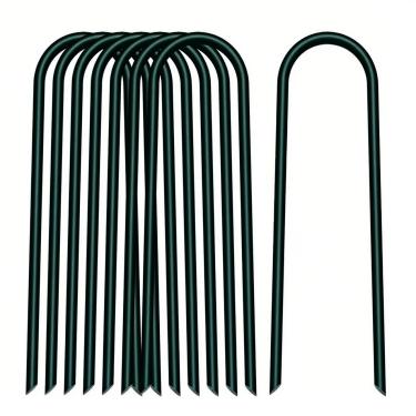 Imagem de Estacas de jardim verdes em forma de U de 10 cm, 25 unidades, pinos de jardim de calibre 11, estacas de barraca em forma de U, grampos de paisagem galvanizados para gramado, tubo, tecidos de paisagem