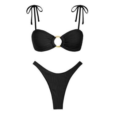 Imagem de Conjunto de biquíni ZAFUL Sexy Tie com alça espaguete texturizada